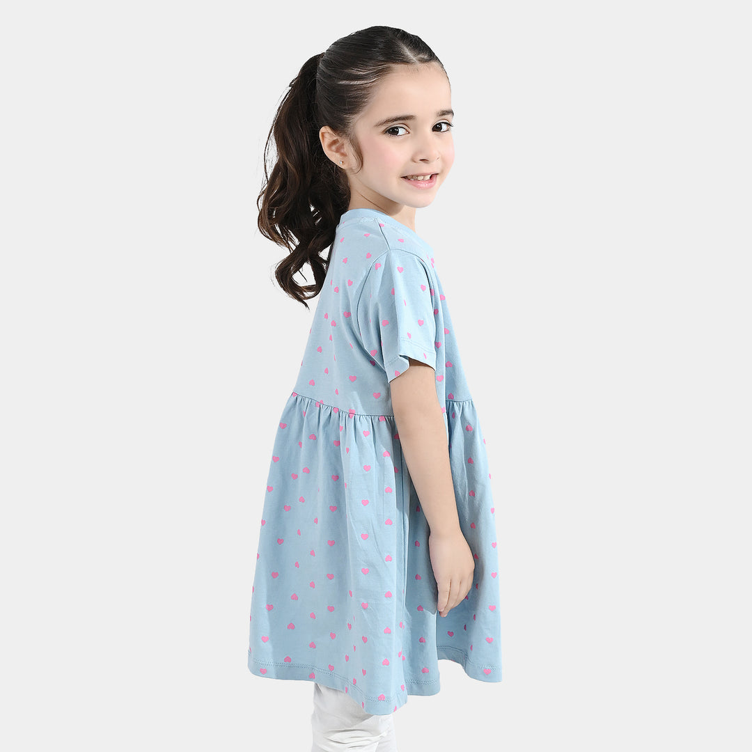 Girls Jersey/Terry Knitted Frock (Hearts) - Grey