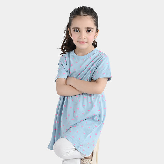 Girls Jersey/Terry Knitted Frock (Hearts) - Grey