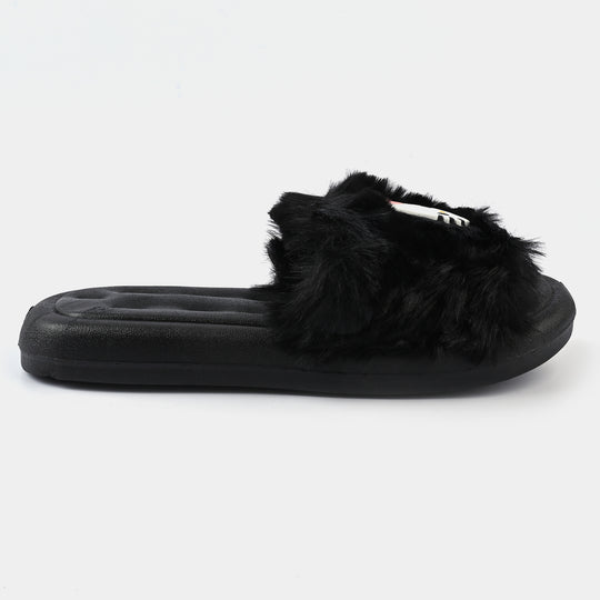 Girls Fur Slippers 1636-M2-BLACK