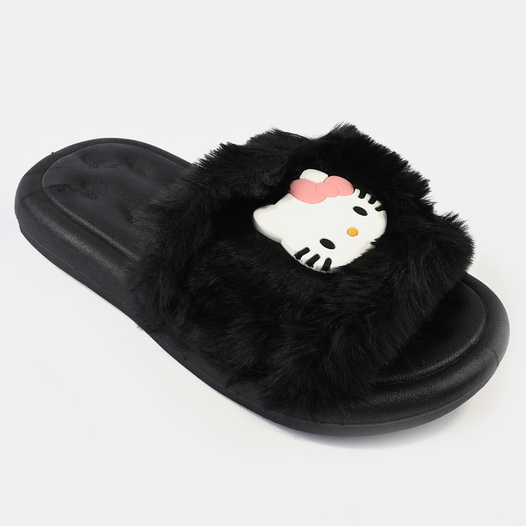 Girls Fur Slippers 1636-M2-BLACK