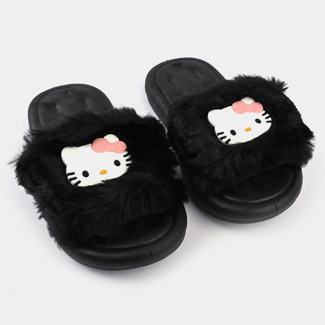 Girls Fur Slippers 1636-M2-BLACK