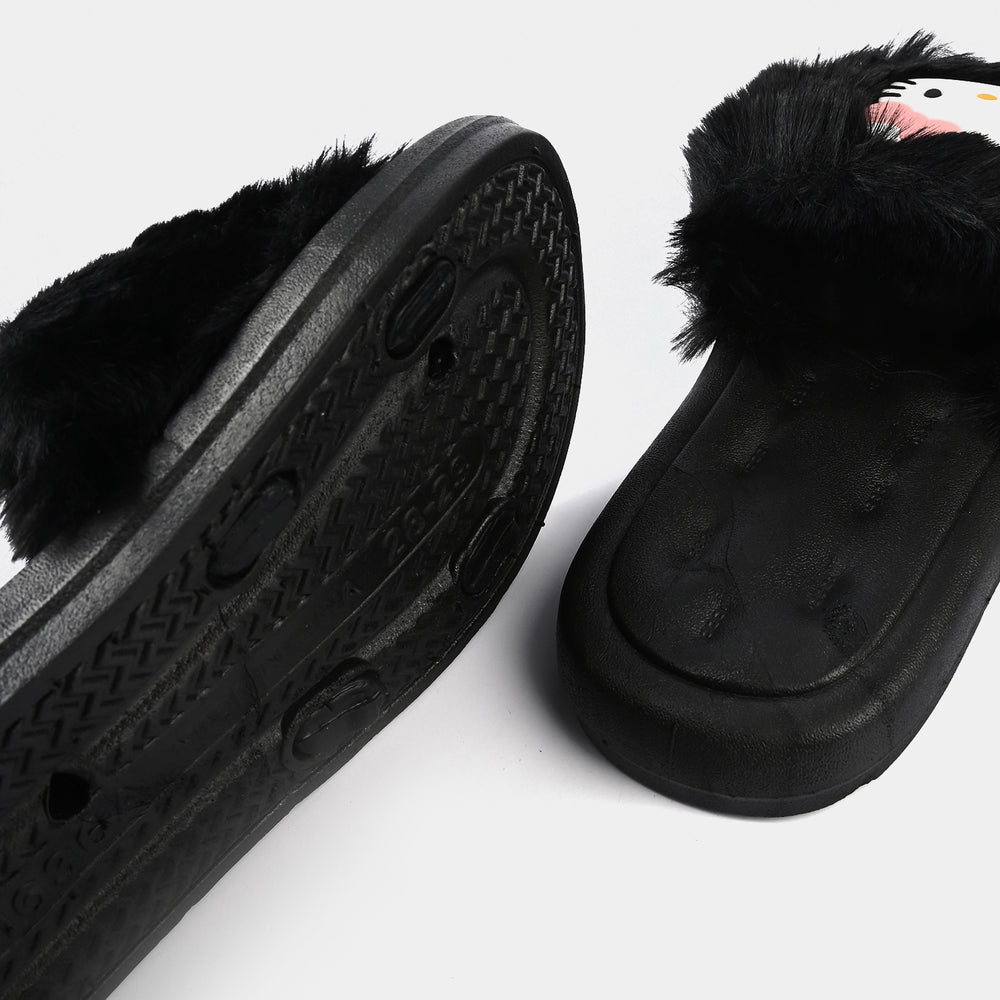 Girls Fur Slippers 1636-M2-BLACK