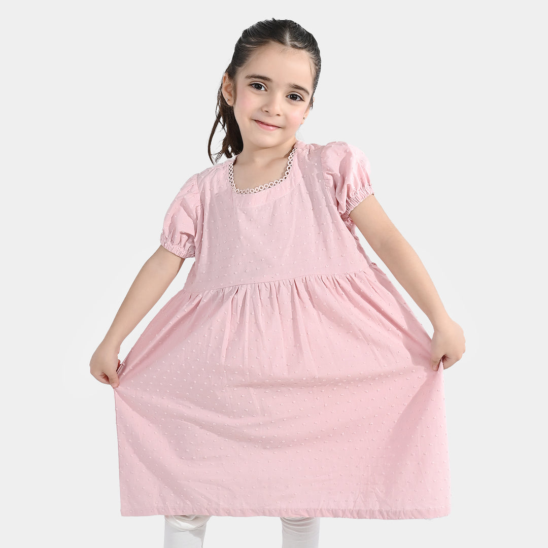 Girls Brochia Casual Frock (Star) - Pink