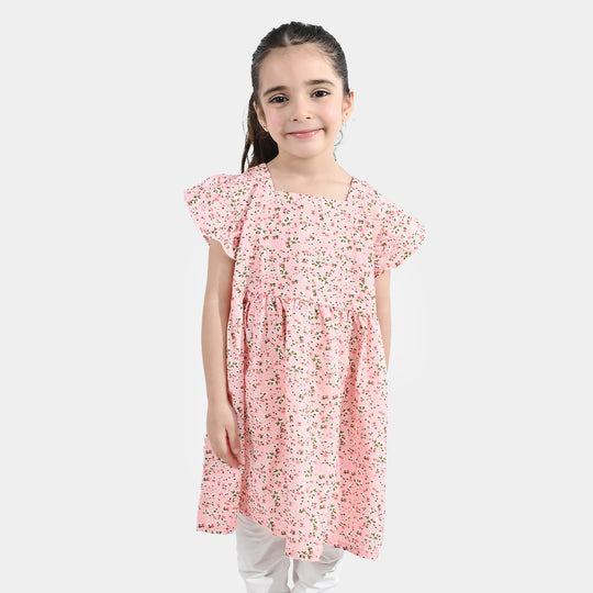 Girls Cotton Casual Frock (Peach Punch) - Pink