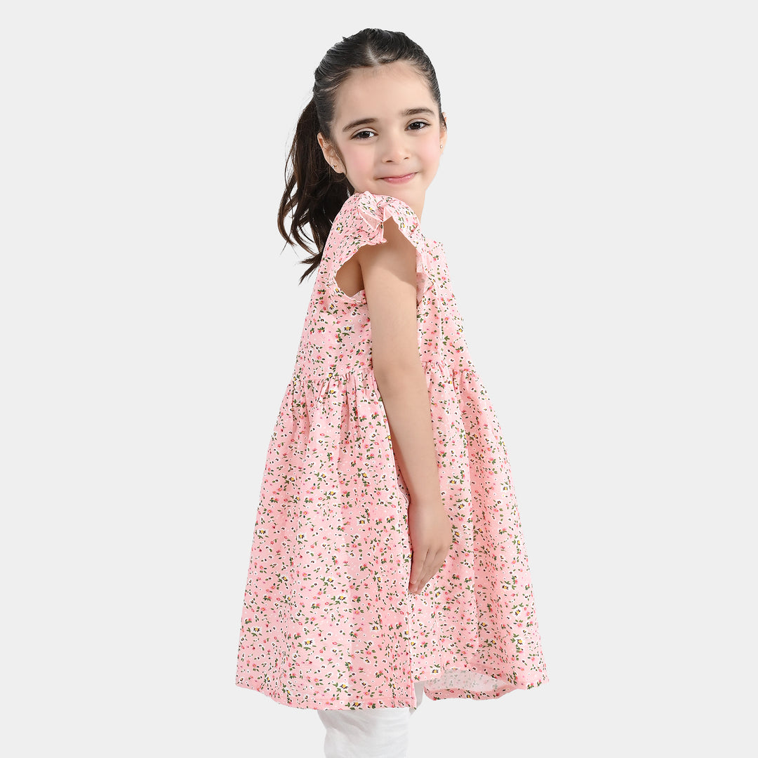 Girls Cotton Casual Frock (Peach Punch) - Pink