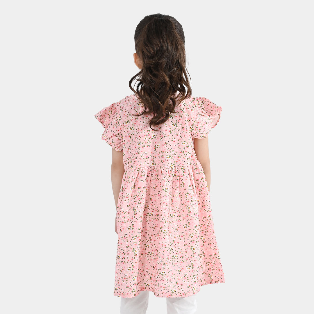 Girls Cotton Casual Frock (Peach Punch) - Pink