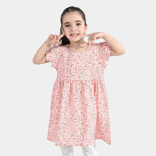 Girls Cotton Casual Frock (Peach Punch) - Pink