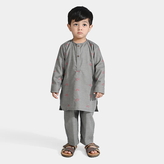 Infant Boys Poly Viscose Shalwar Suit (Cars)-GREY