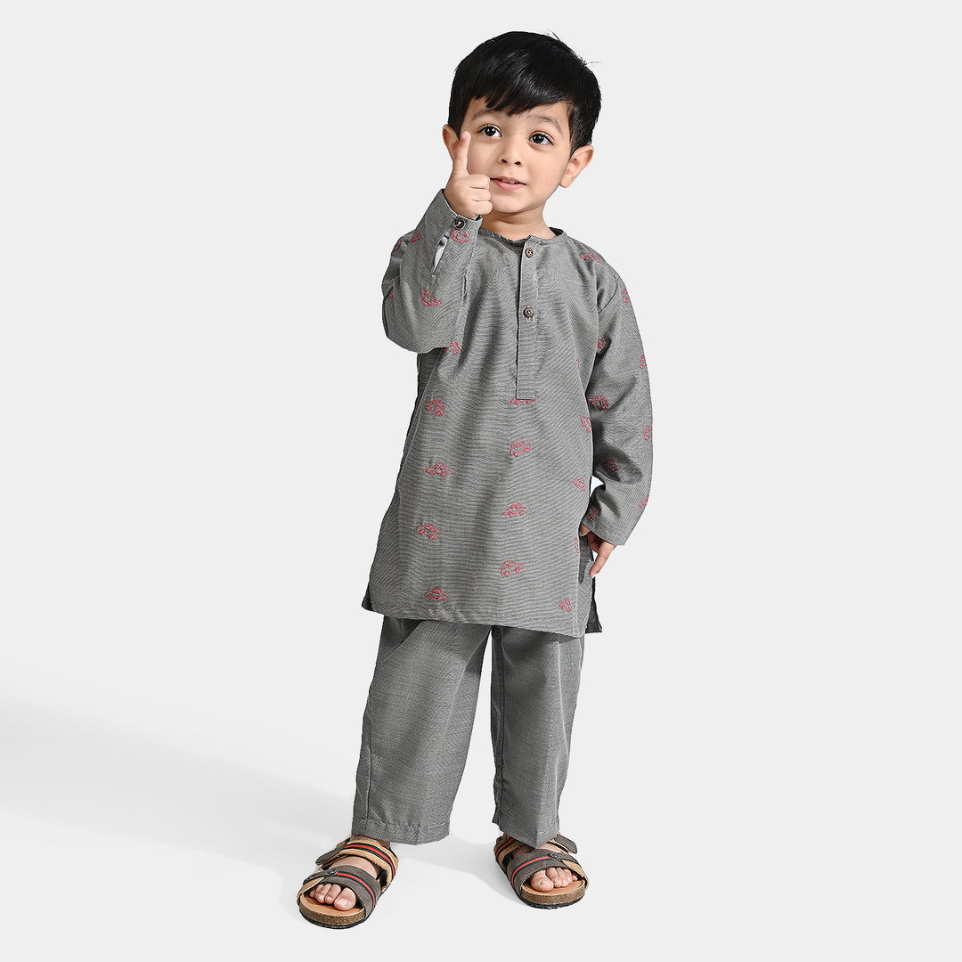 Infant Boys Poly Viscose Shalwar Suit (Cars)-GREY