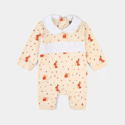 Infant Girls Cotton Interlock Romper Rabbit-BEIGE