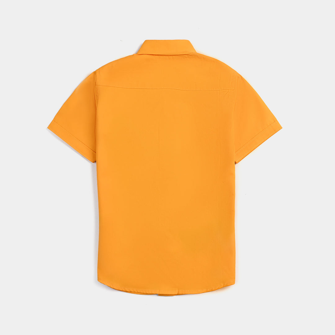 Boys Cotton Poplin Casual Shirt H/S (Flexing Gamer)-Mustard