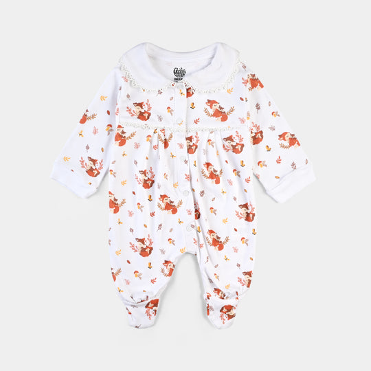 Infant Girls Cotton Interlock Romper Bambi-White