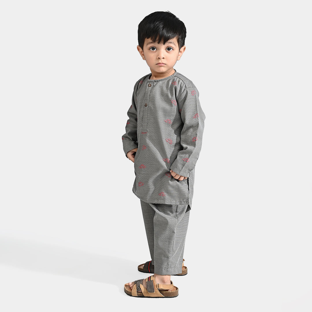 Infant Boys Poly Viscose Shalwar Suit (Cars)-GREY