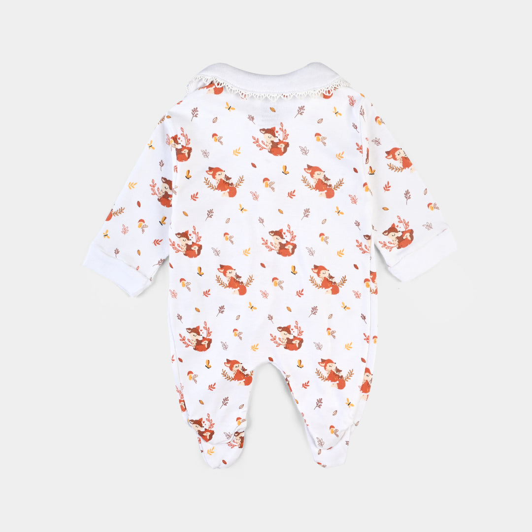 Infant Girls Cotton Interlock Romper Bambi-White