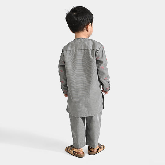 Infant Boys Poly Viscose Shalwar Suit (Cars)-GREY