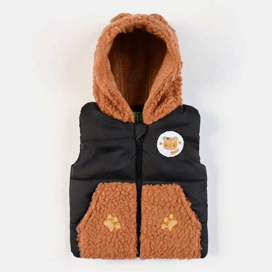 Infant Boys Woven Jacket Brown Bear-BLACK