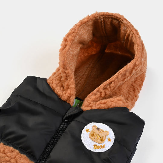 Infant Boys Woven Jacket Brown Bear-BLACK