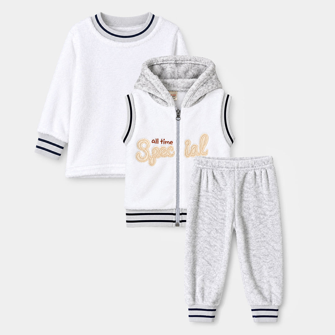 Infant Boys Faux Fur Knitted Suit SH156-3P-White.Grey