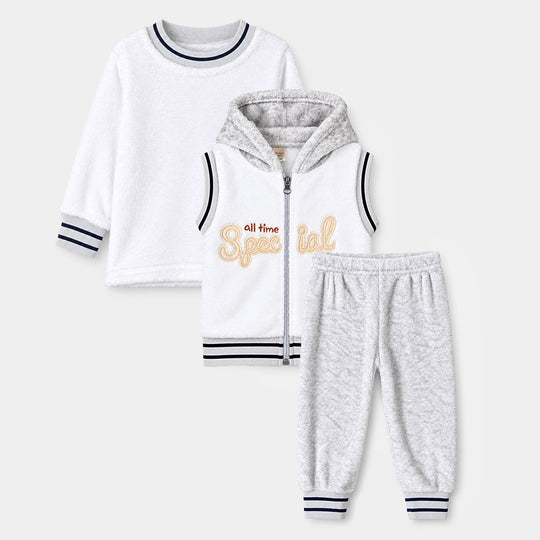 Infant Boys Faux Fur Knitted Suit SH156-3P-White.Grey