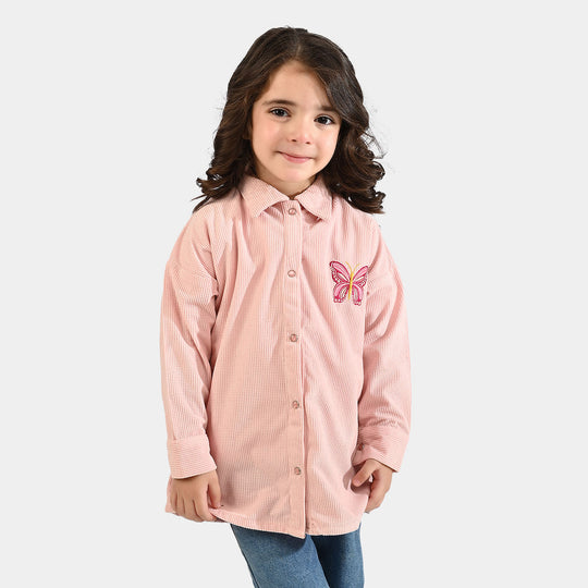 Girls Poly Crinkle Emb Top Butterfly-Pink