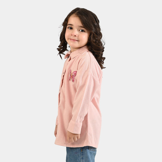 Girls Poly Crinkle Emb Top Butterfly-Pink