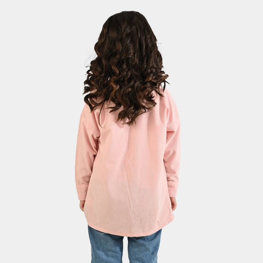 Girls Poly Crinkle Emb Top Butterfly-Pink