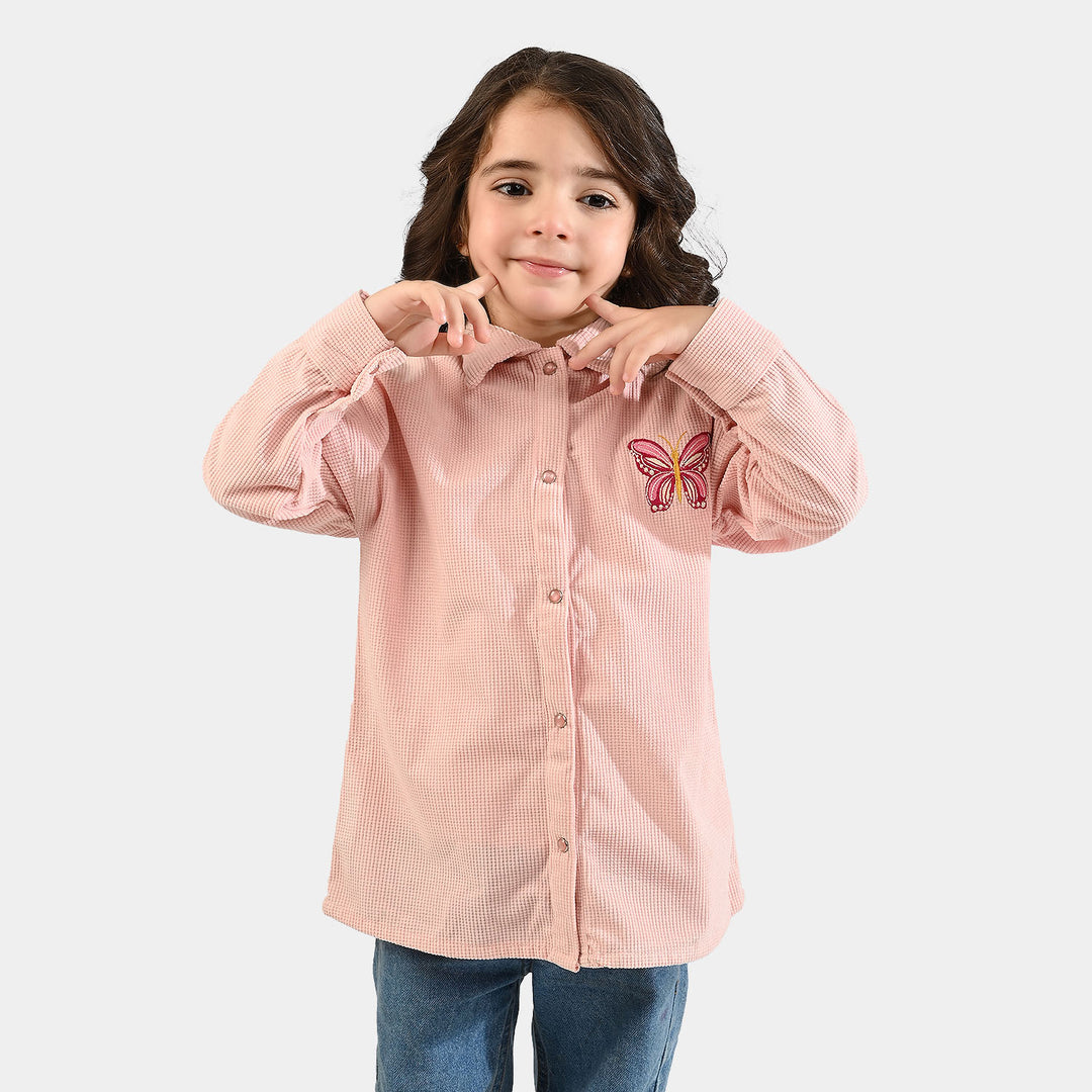 Girls Poly Crinkle Emb Top Butterfly-Pink