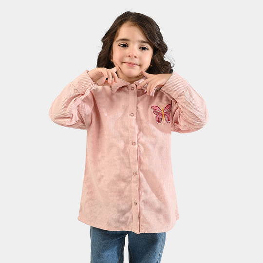 Girls Poly Crinkle Emb Top Butterfly-Pink