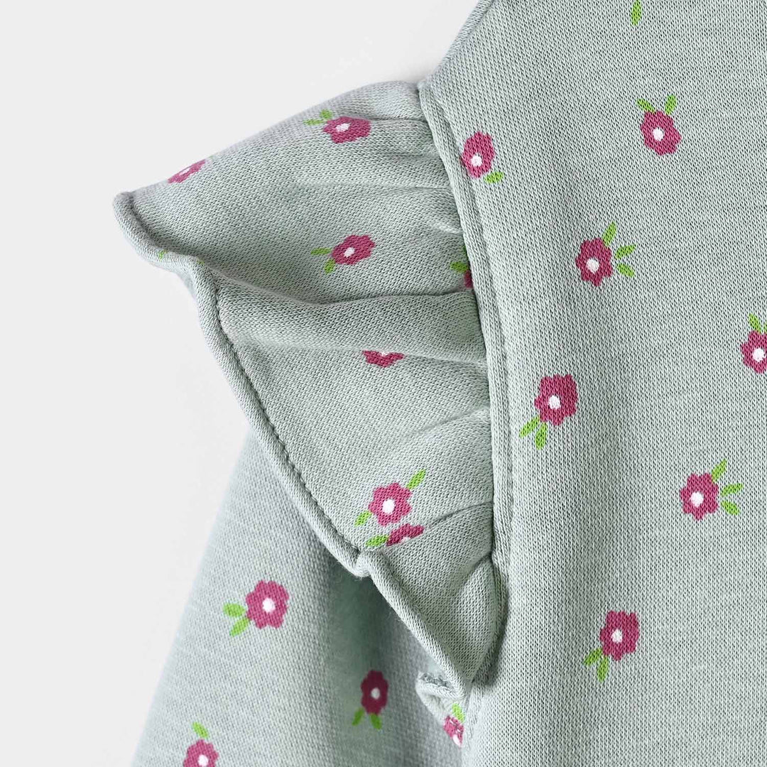 Girls Fleece Sweatshirt Flowers Pattern- Sea Green