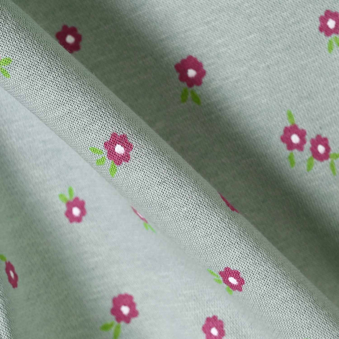 Girls Fleece Sweatshirt Flowers Pattern- Sea Green