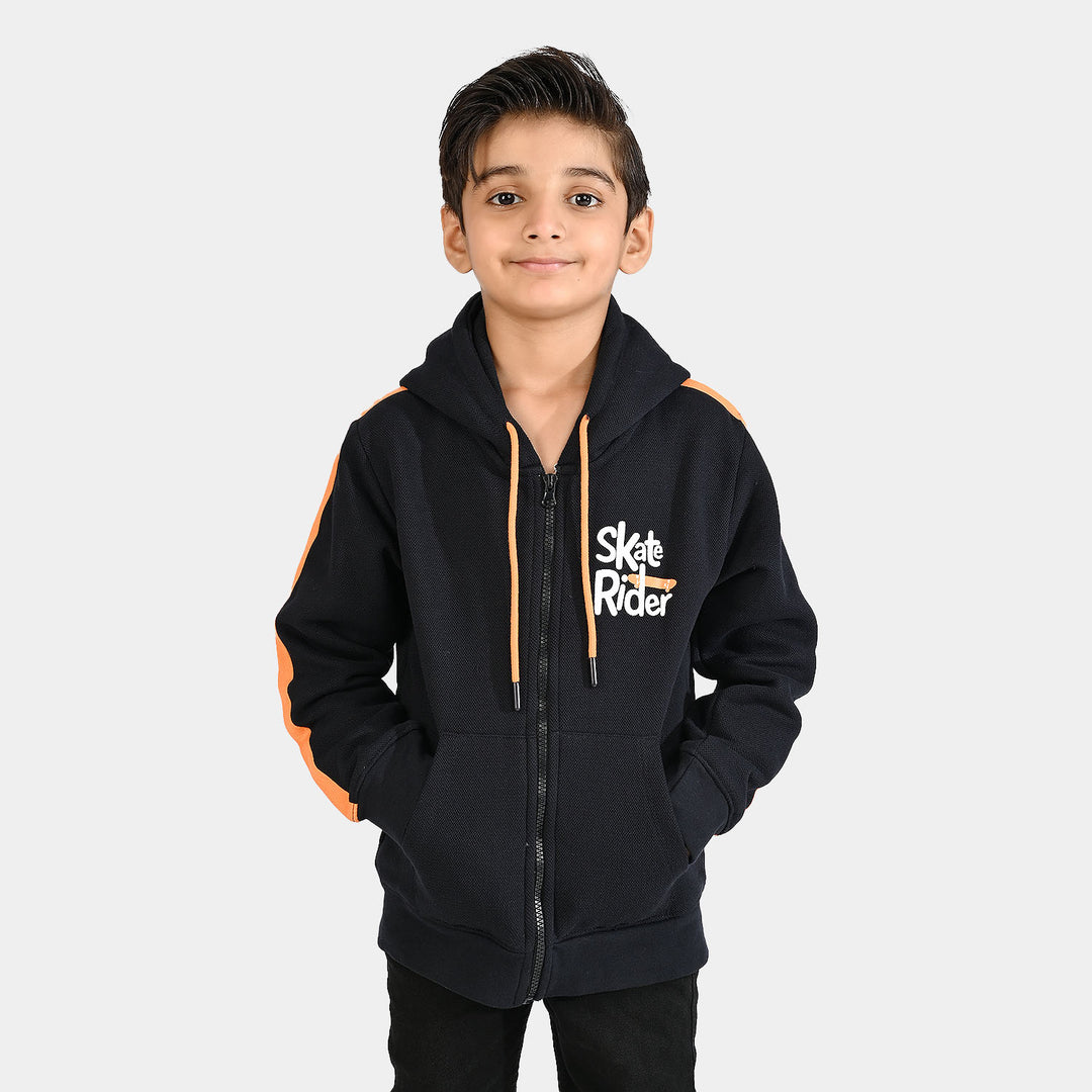 Boys Jumbo Pique Knitted Jacket Skate Rider-NAVY