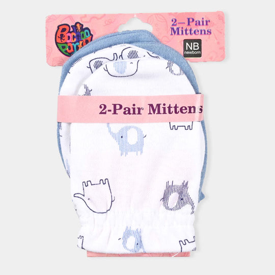 Infant Unisex Cotton Interlock Mittens Set Elephants-Mix