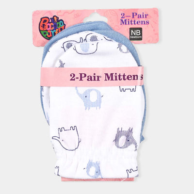 Infant Unisex Cotton Interlock Mittens Set Elephants-Mix