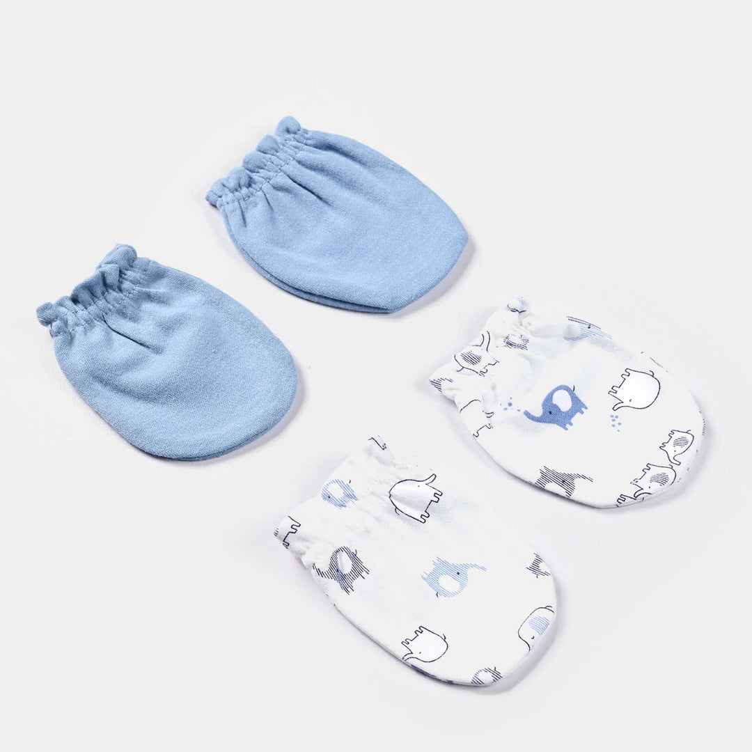 Infant Unisex Cotton Interlock Mittens Set Elephants-Mix