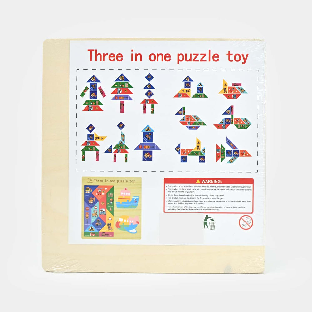 Wooden Slate 3 In 1 Puzzle Toy for Kids