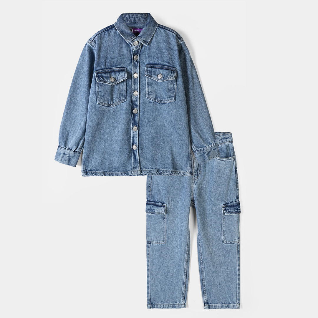 Boys Tensile Denim (Light Denim) Woven Suit-LT.Blue
