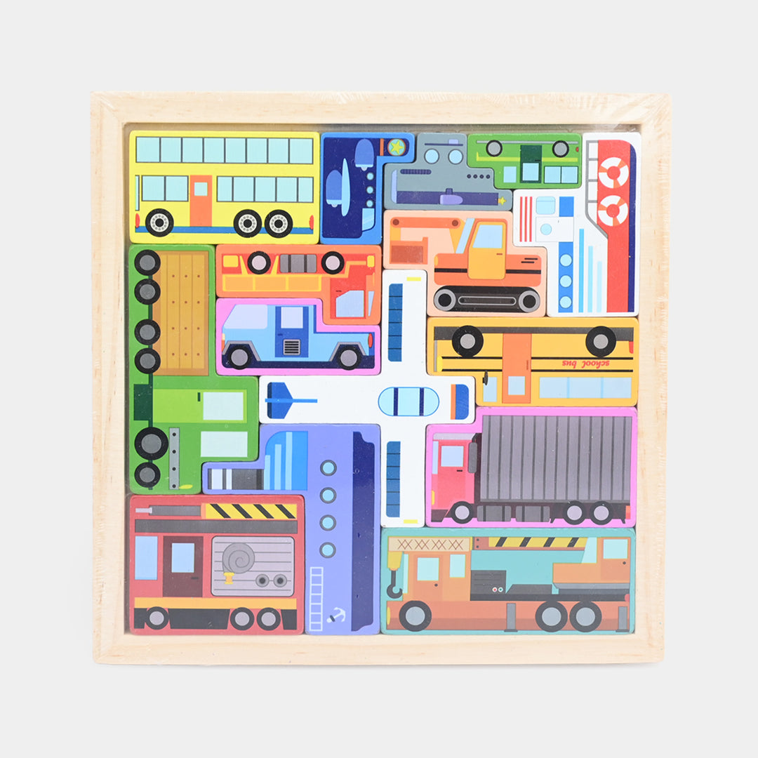 Children's Wooden Vehicle Interlocking Jigsaw Puzzle Board
