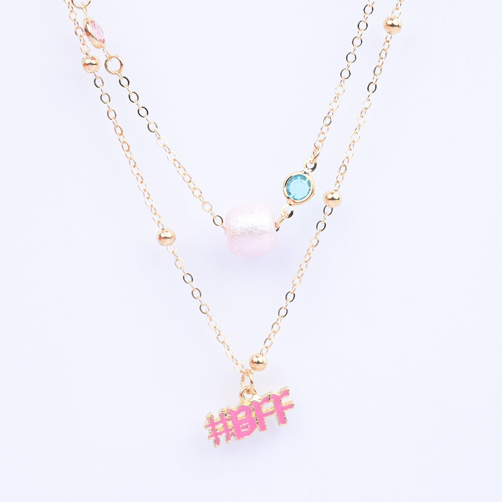 2-in-1 Chain Beads Pink Pendant Necklace