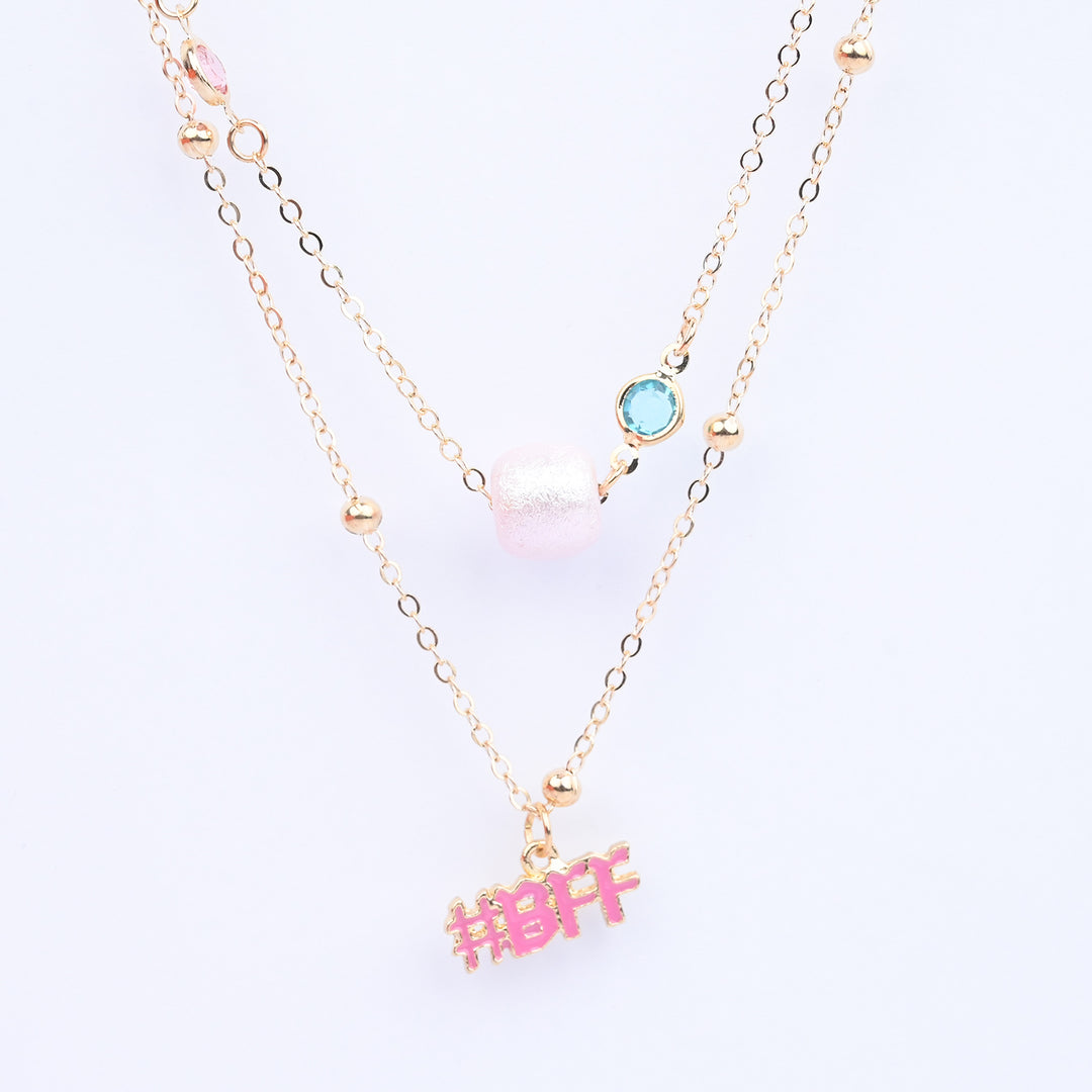 2-in-1 Chain Beads Pink Pendant Necklace