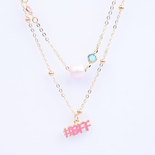2-in-1 Chain Beads Pink Pendant Necklace