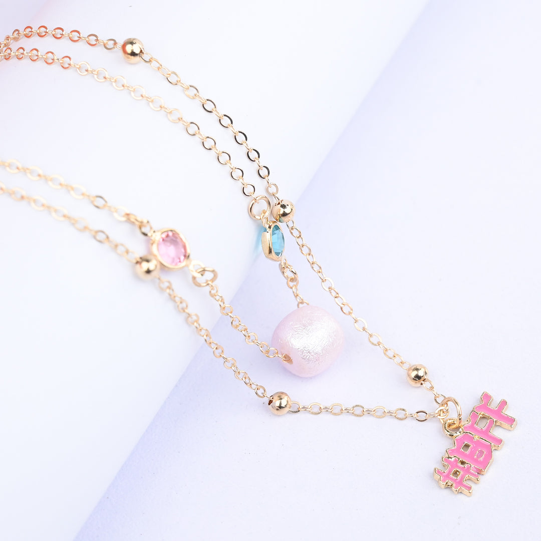 2-in-1 Chain Beads Pink Pendant Necklace