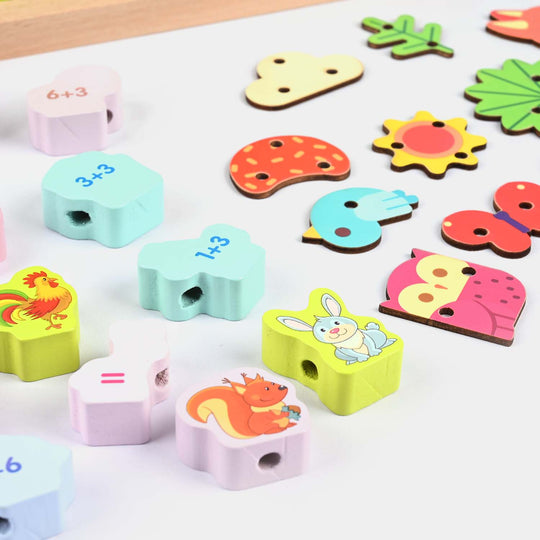 Wooden Toy Four Color Threading Board Game