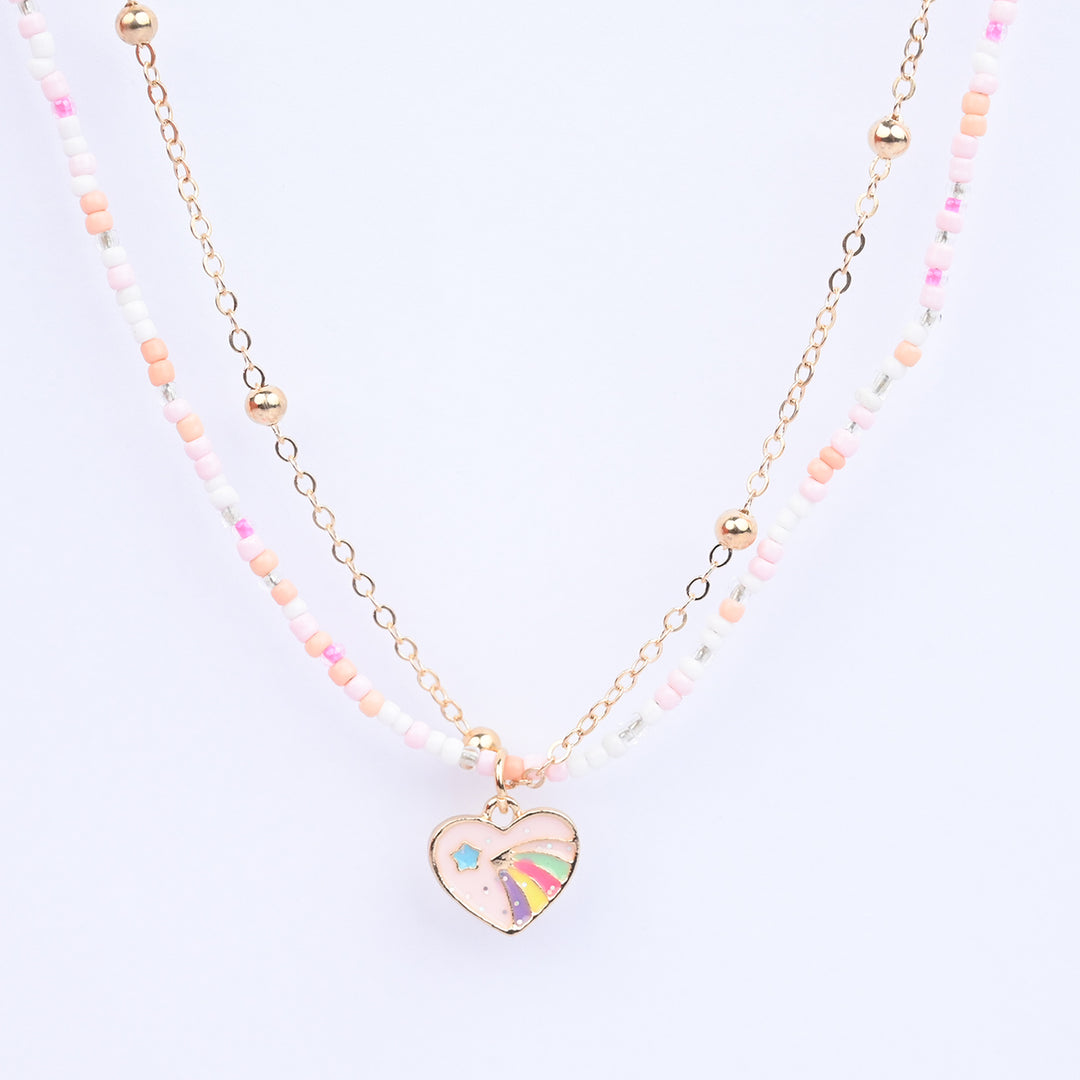 2-in-1 Chain Beads Heart Pendant Necklace