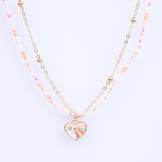 2-in-1 Chain Beads Heart Pendant Necklace
