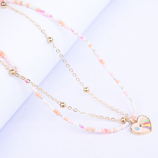 2-in-1 Chain Beads Heart Pendant Necklace