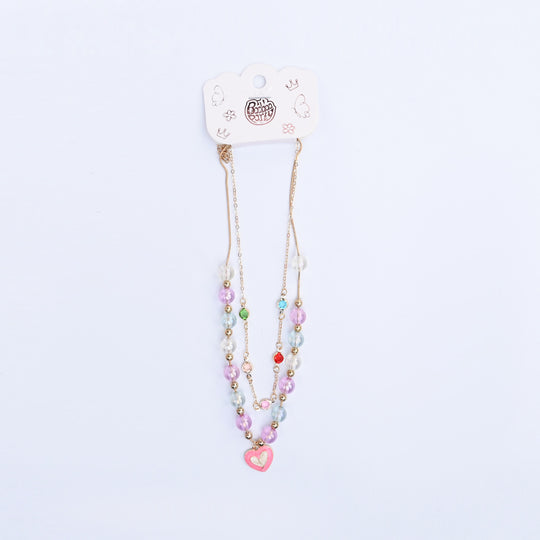2-in-1 Chain Beads White Heart Pendant Necklace