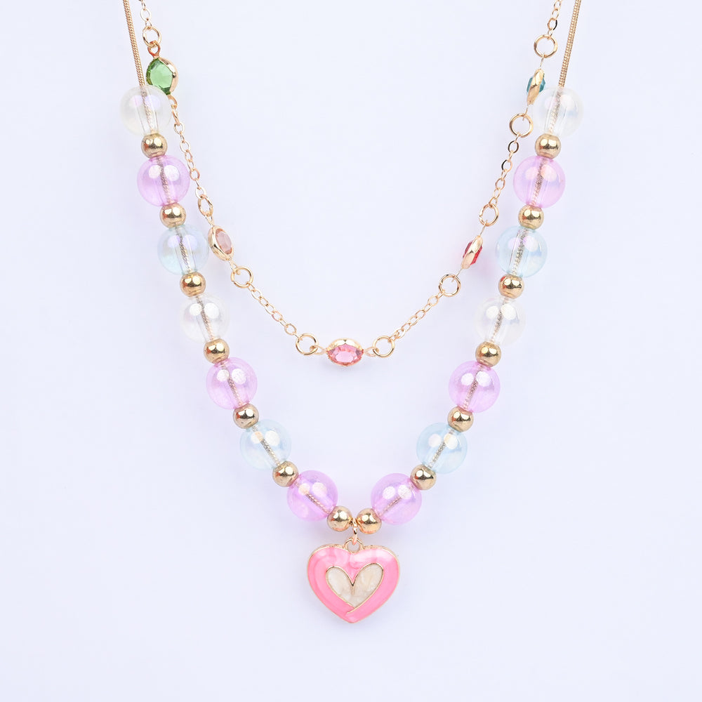 2-in-1 Chain Beads White Heart Pendant Necklace