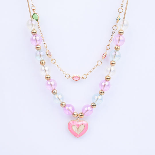 2-in-1 Chain Beads White Heart Pendant Necklace