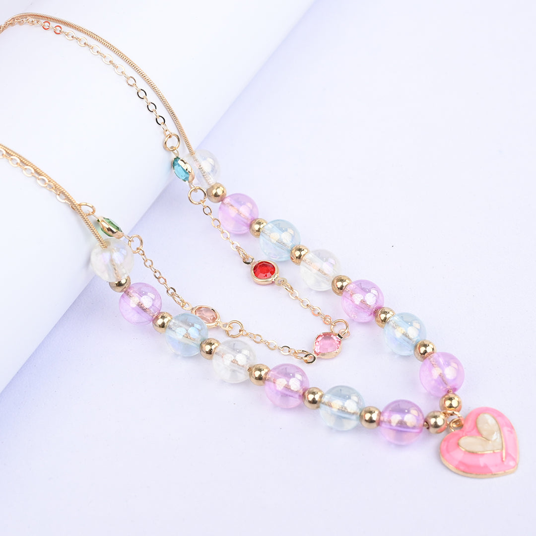2-in-1 Chain Beads White Heart Pendant Necklace