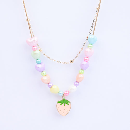 2-in-1 Chain Beads Strawberry Pendant Necklace